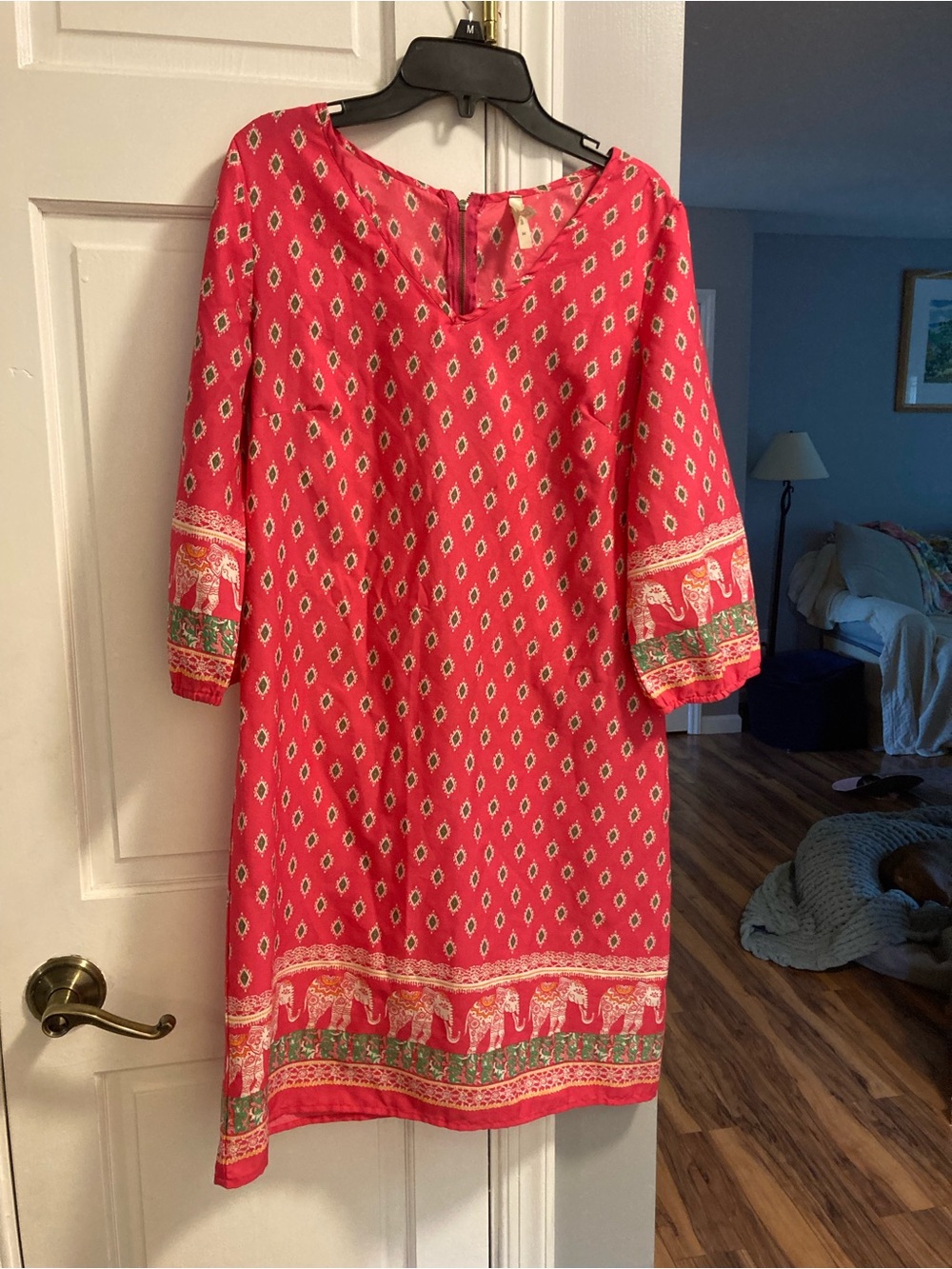 Live 4 Truth Coral Printed Shift Dress with Green Diamond and elephant Motif